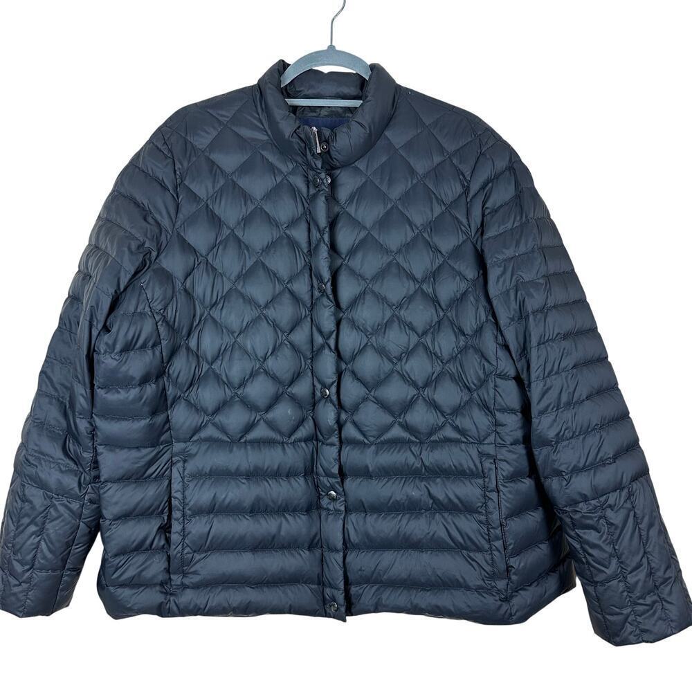 Lands End Lightweight Down Puffer Jacket Snap‎ Zip Quilted Black XL